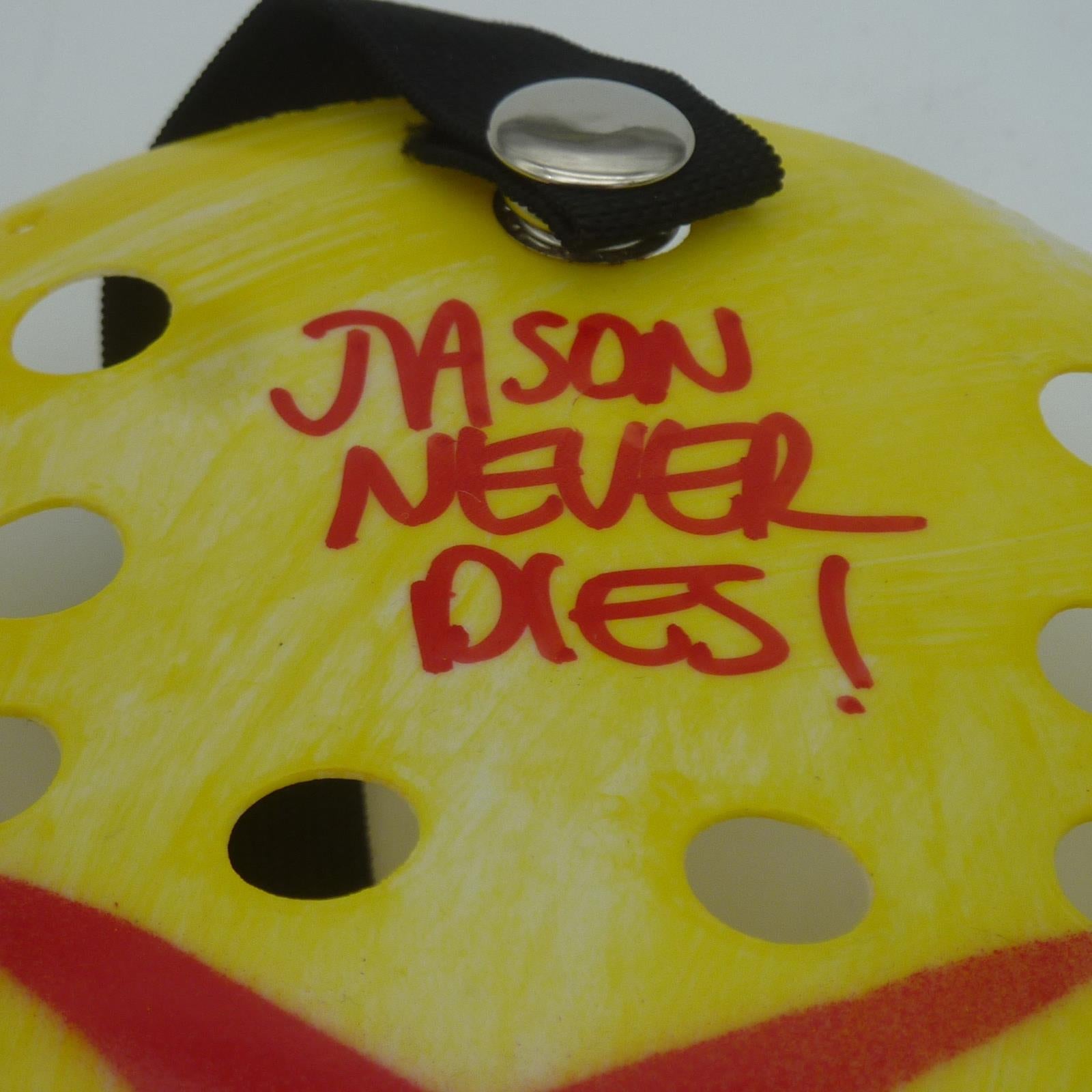 Autographed Ari Lehman 'Friday the 13th' Jason Mask Yellow w/ Inscription - JSA-Powers Sports Memorabilia