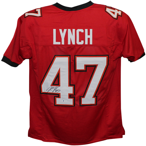 Autographed John Lynch Tampa Bay (Red #47) Custom Jersey - Beckett-Powers Sports Memorabilia