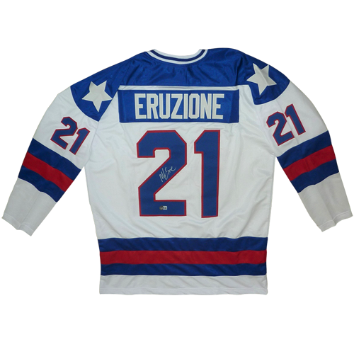 Autographed Mike Eruzione USA Hockey (White #21) Custom Jersey - Beckett-Powers Sports Memorabilia
