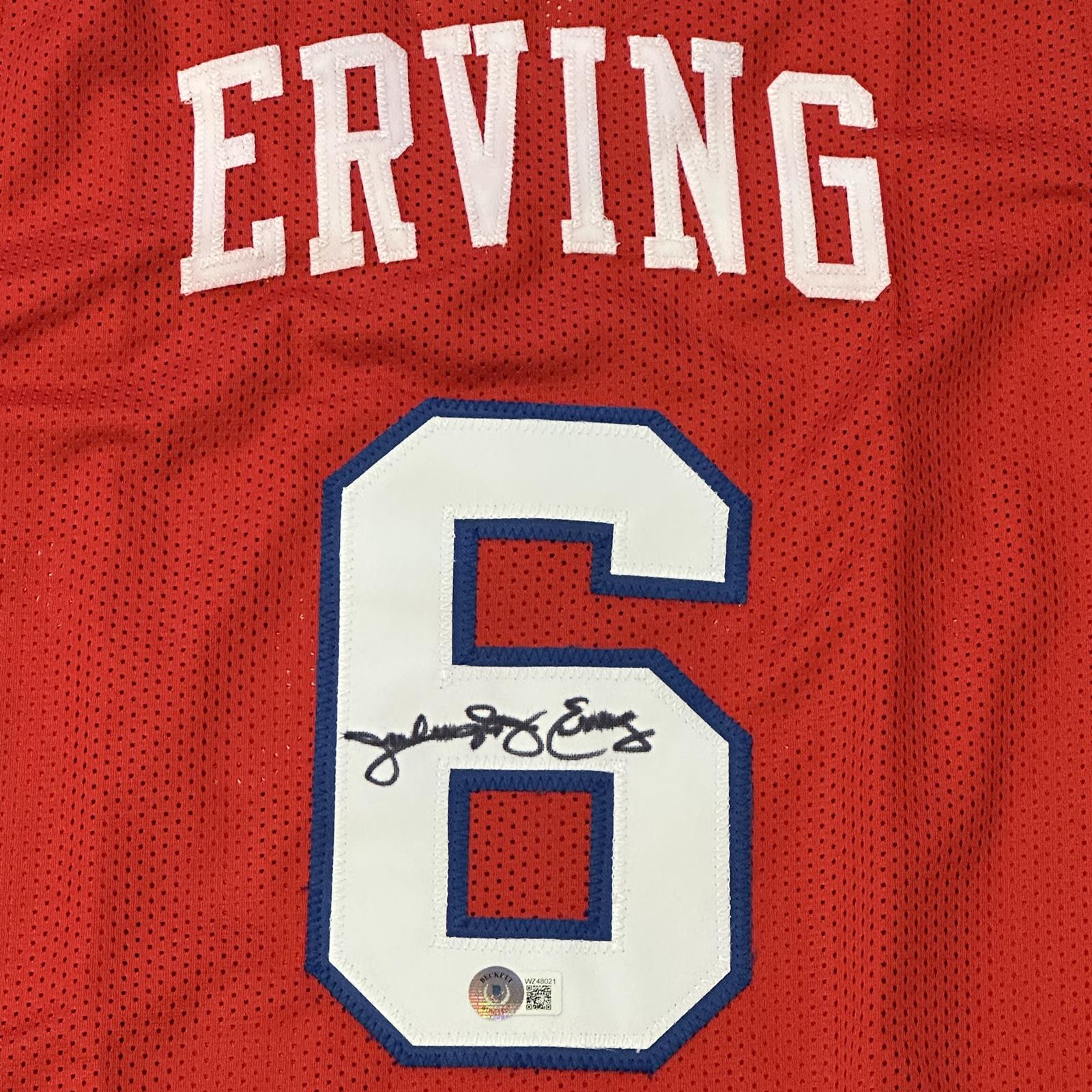 Autographed Julius Dr J. Erving Philadelphia (Red #6) Custom Jersey - Beckett Witness-Powers Sports Memorabilia