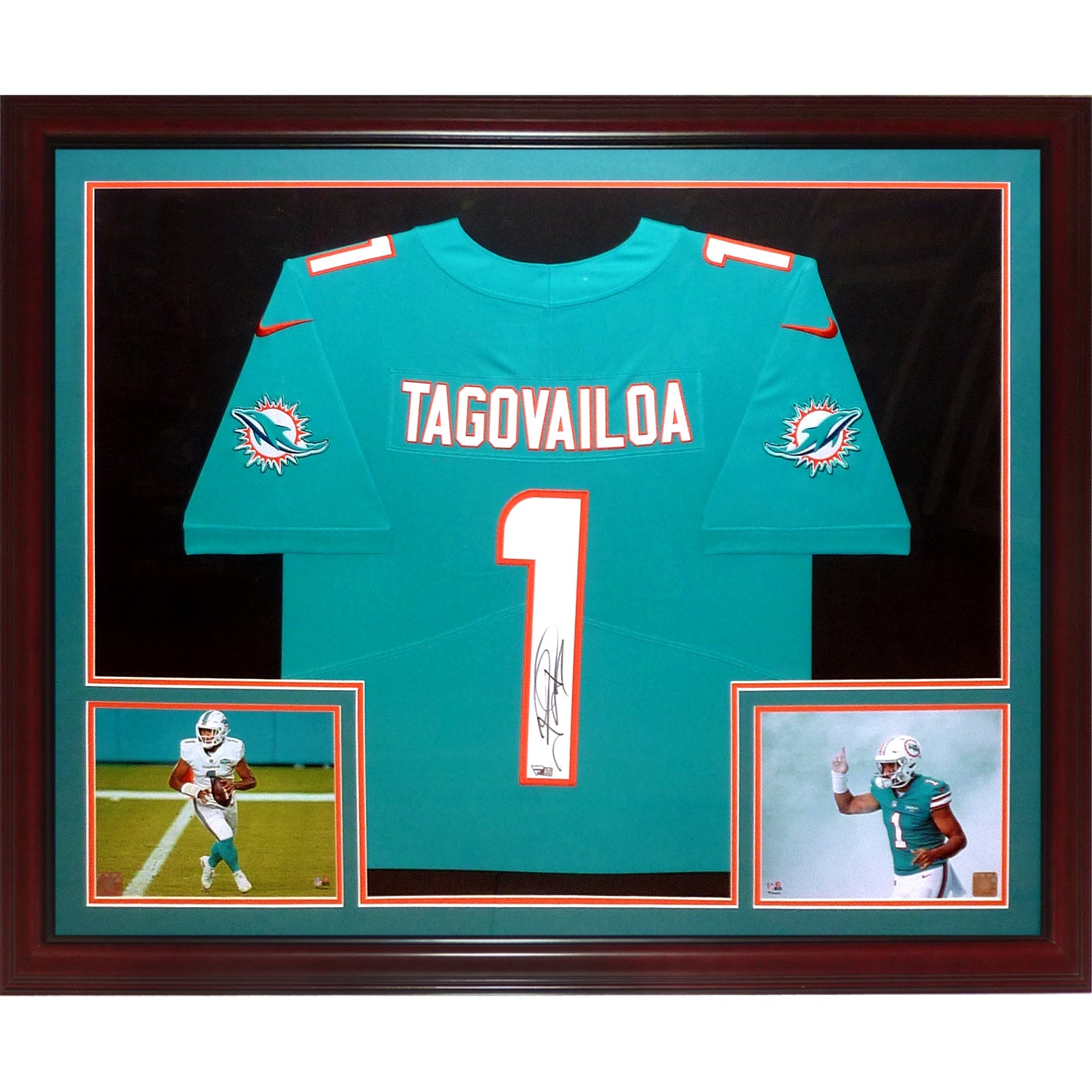 Autographed Tua Tagovailoa Miami Dolphins (Teal #1) Deluxe Framed Nike Jersey - Fanatics-Powers Sports Memorabilia