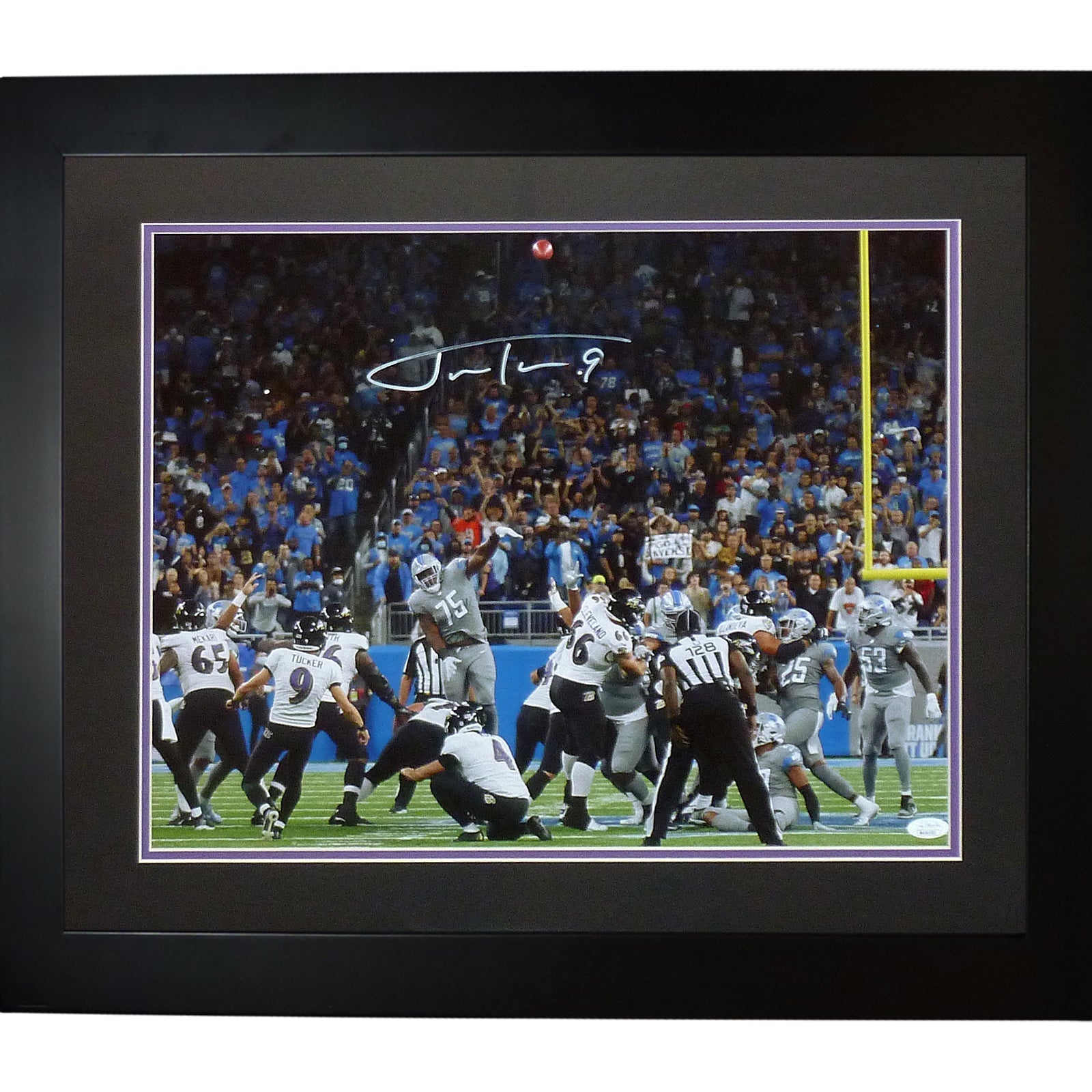 Autographed Justin Tucker Baltimore Ravens (66 Yard FG) Deluxe Framed 16x20 Photo - JSA-Powers Sports Memorabilia