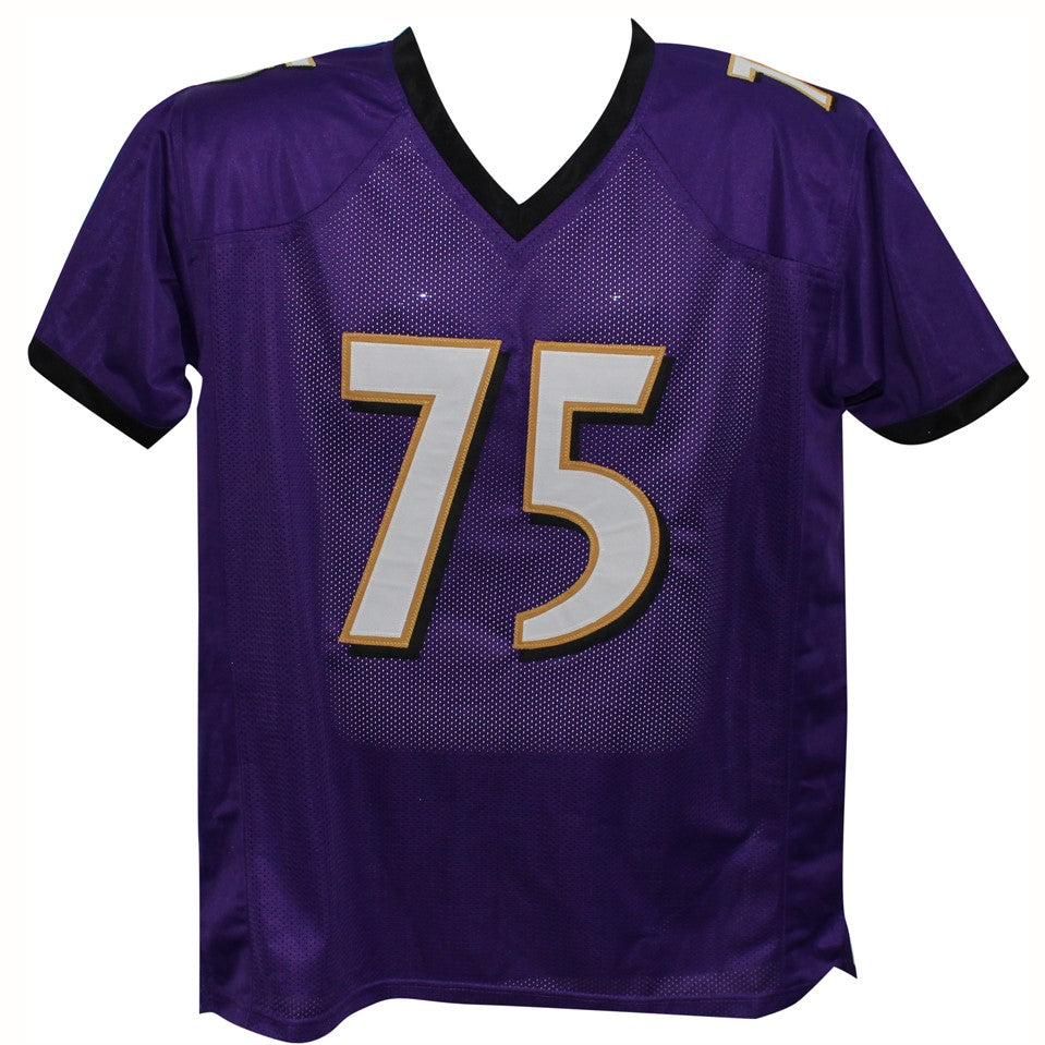 Autographed Jonathan Ogden Baltimore (Purple #75) Custom Jersey w/ HOF - Beckett-Powers Sports Memorabilia