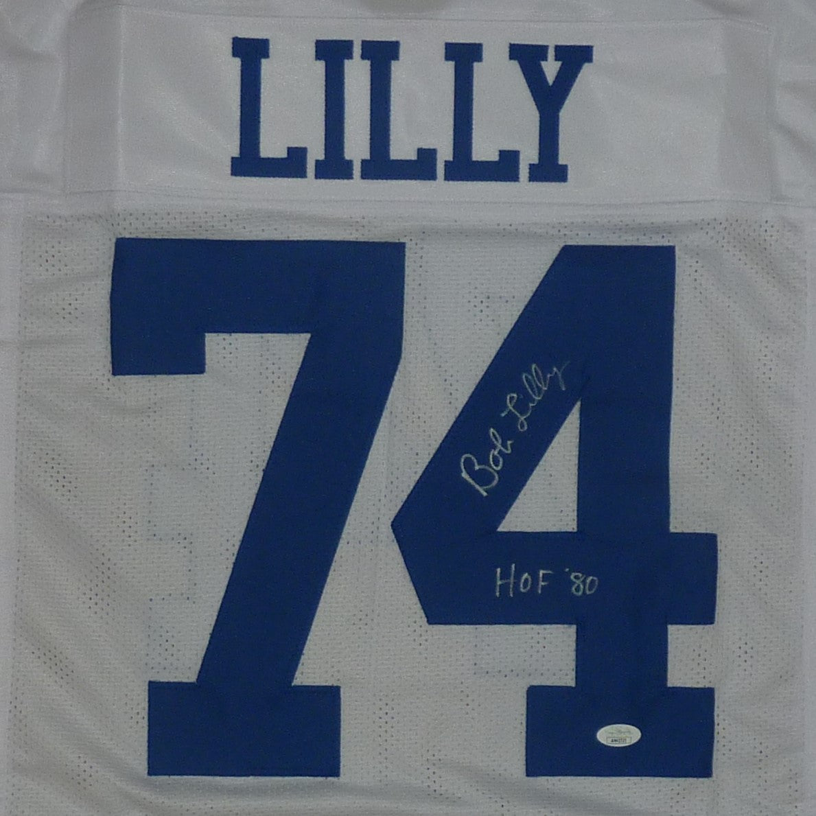Autographed Bob Lilly Dallas (White #74) Custom Jersey w/ HOF 80 - JSA-Powers Sports Memorabilia