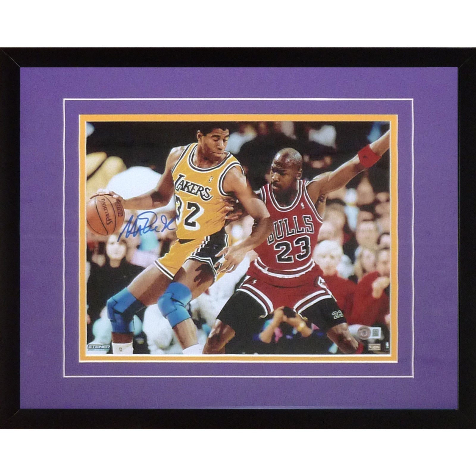 Autographed Magic Johnson Los Angeles Lakers (vs Michael Jordan) Deluxe Framed 11x14 Photo - Beckett-Powers Sports Memorabilia