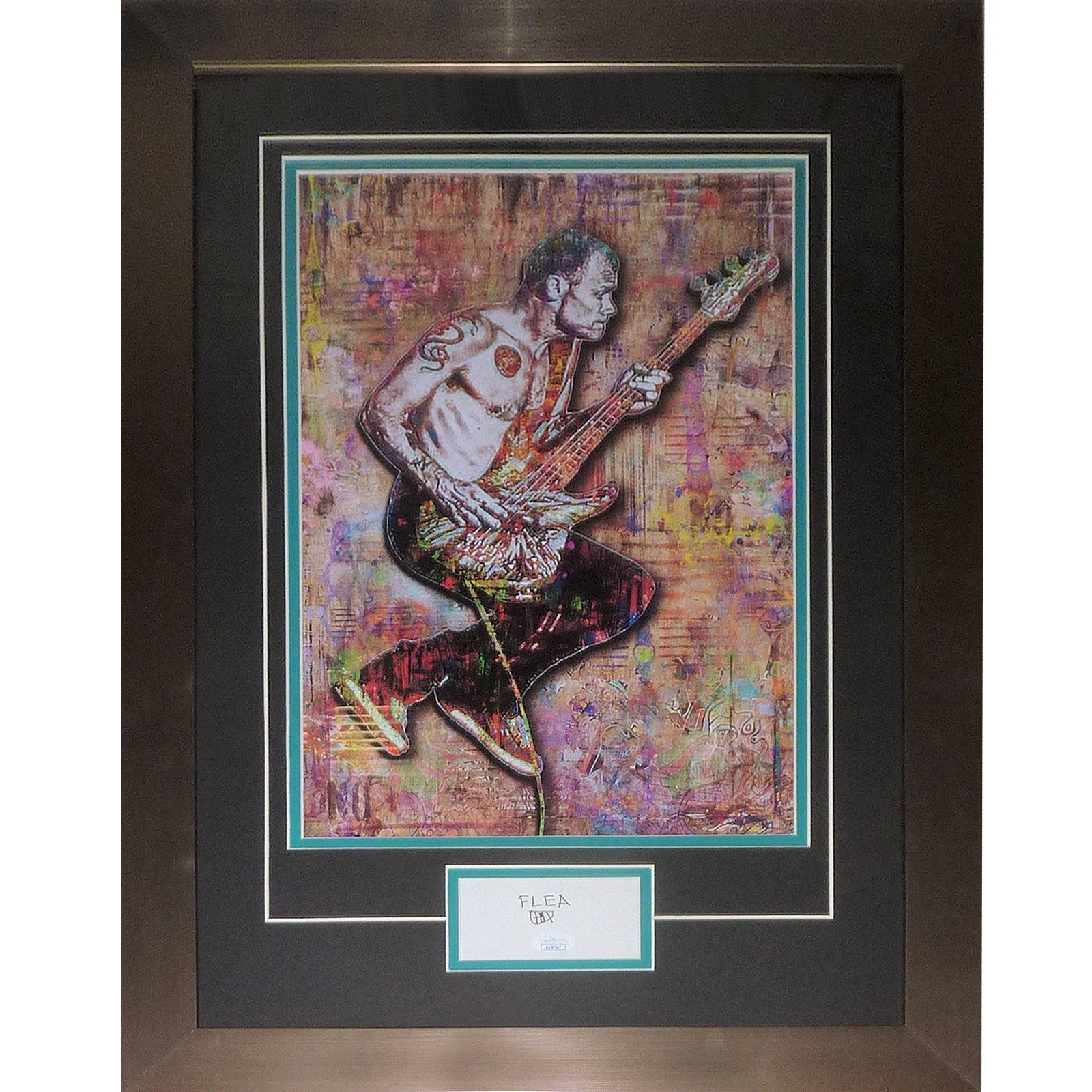Flea Red Hot Chili Peppers 12x18 Splash Artwork Deluxe Framed with Autograph - JSA | Collectible Memorabilia-Powers Sports Memorabilia