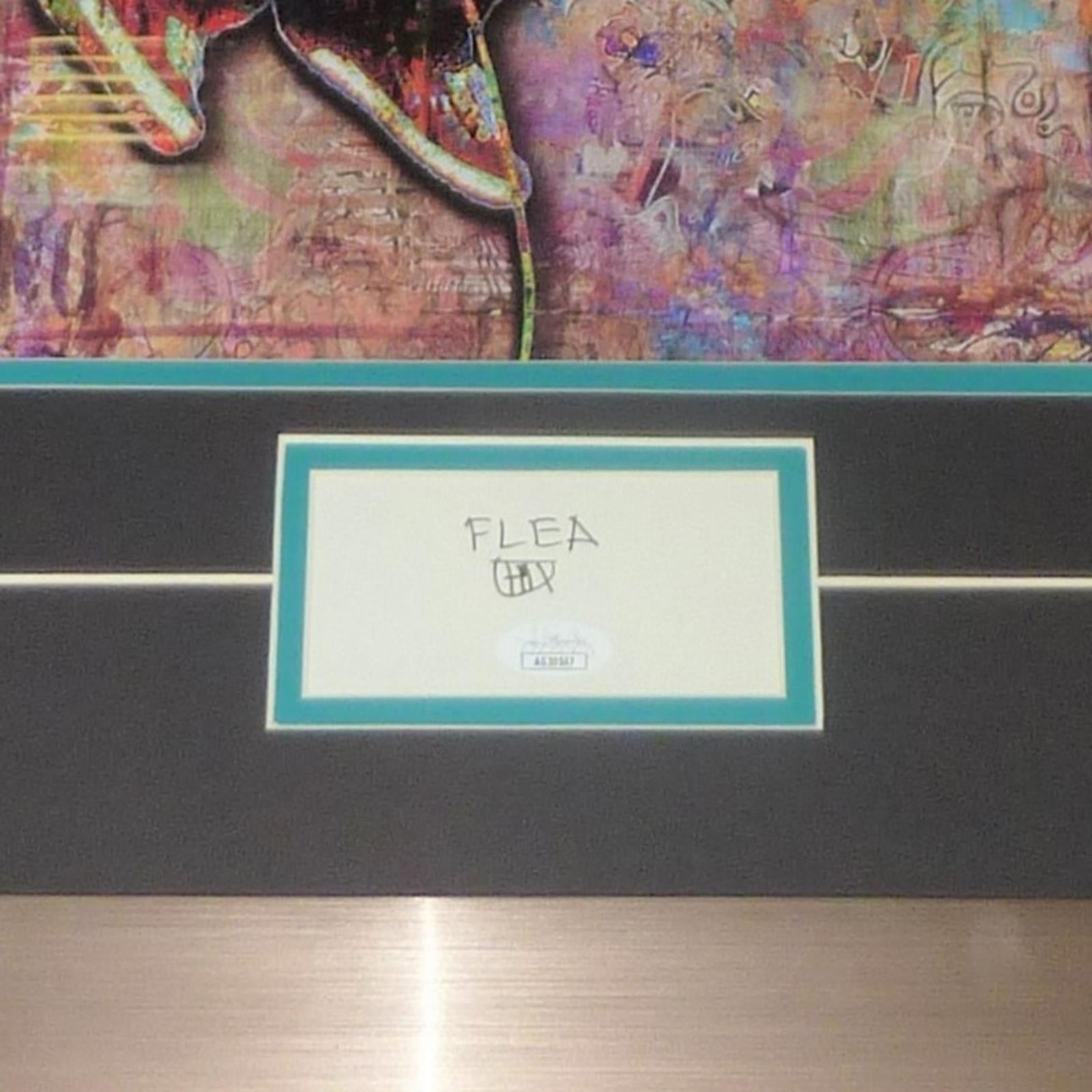 Flea Red Hot Chili Peppers 12x18 Splash Artwork Deluxe Framed with Autograph - JSA | Collectible Memorabilia-Powers Sports Memorabilia