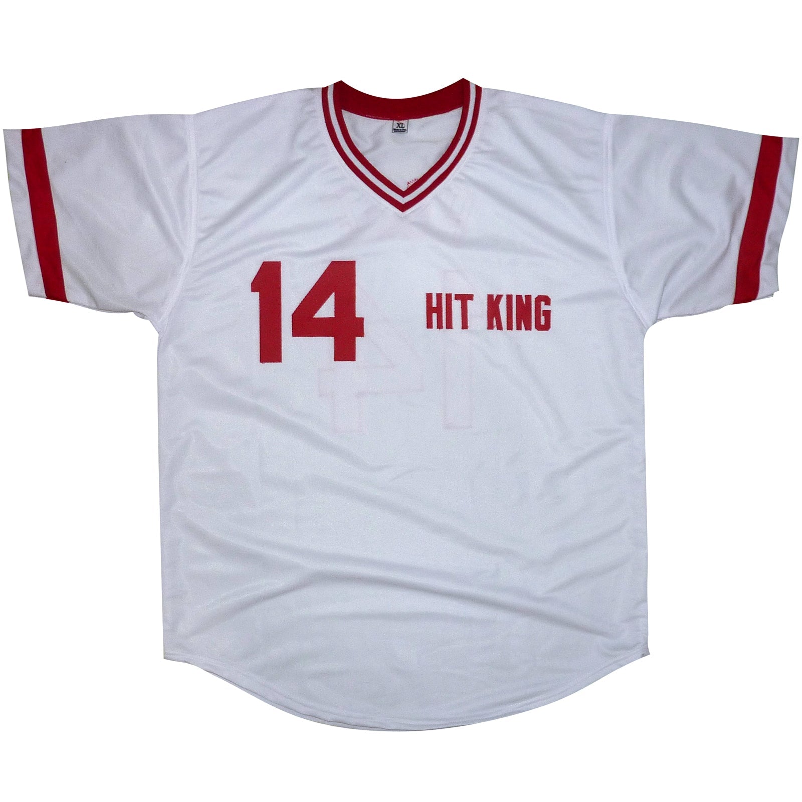 Autographed Pete Rose Cincinnati “Hit King” (White #14) Custom Jersey - Silver Signature - Beckett-Powers Sports Memorabilia