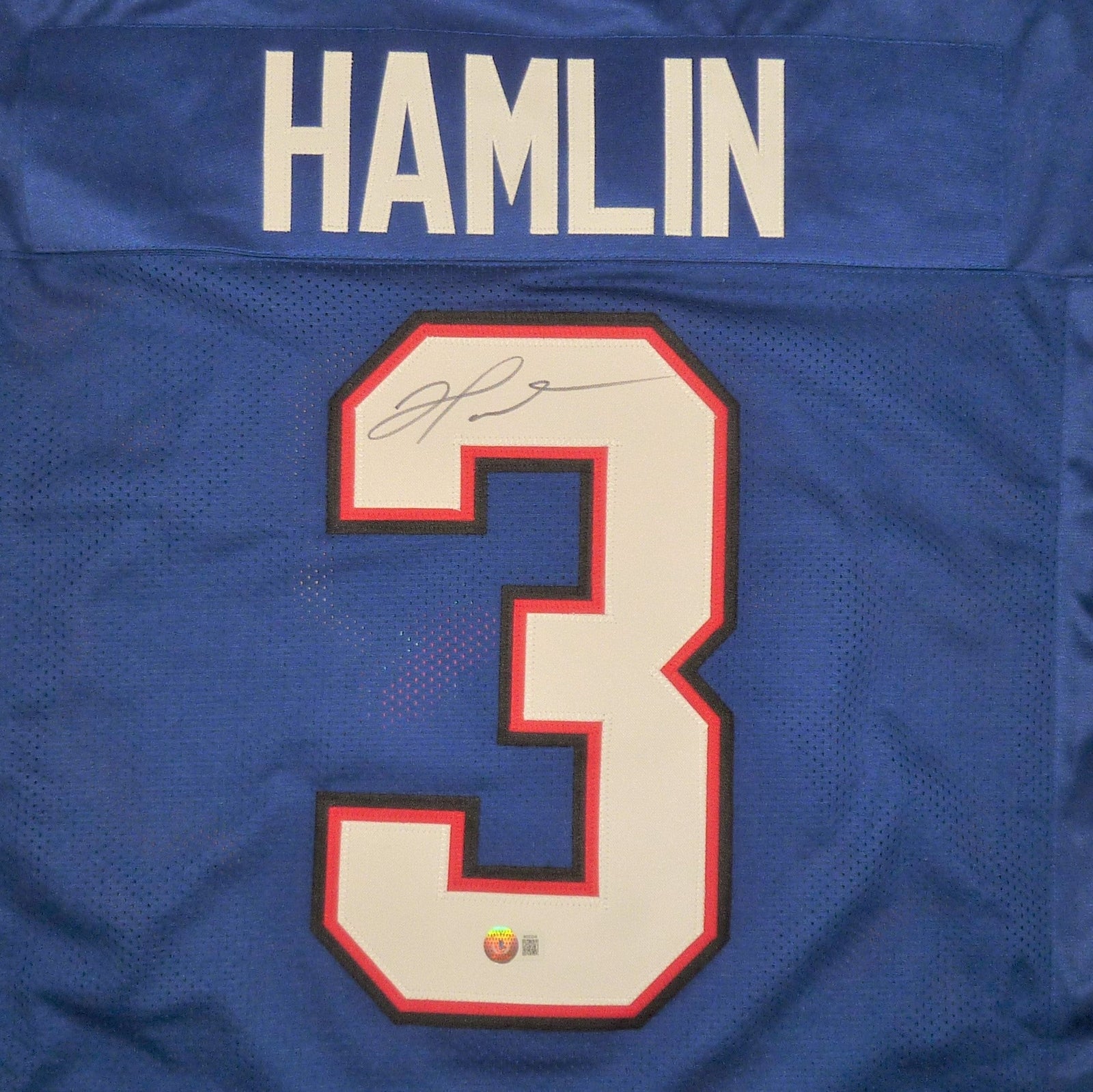 Autographed Damar Hamlin Buffalo (Blue #3) Custom Jersey - Beckett-Powers Sports Memorabilia