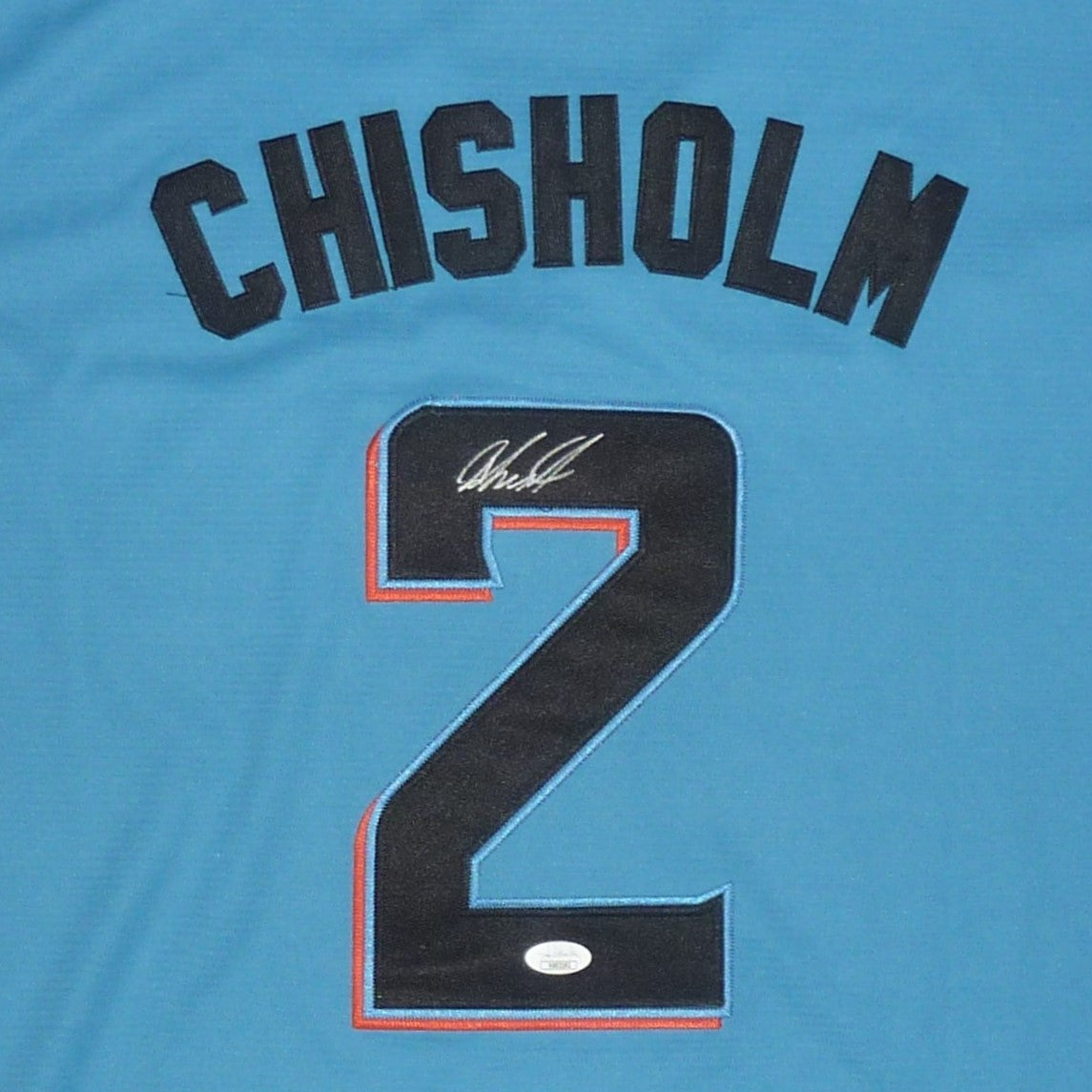 Autographed Jazz Chisholm Miami Marlins (Baby Blue #2) Custom Jersey - JSA-Powers Sports Memorabilia