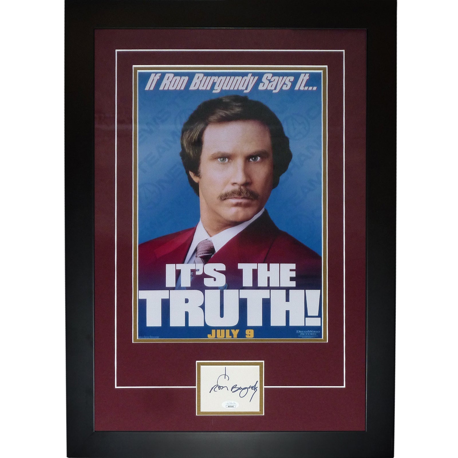 Anchorman 11x17 Movie Poster Deluxe Framed with Will Ferrell AKA Ron Burgundy Autograph - JSA-Powers Sports Memorabilia