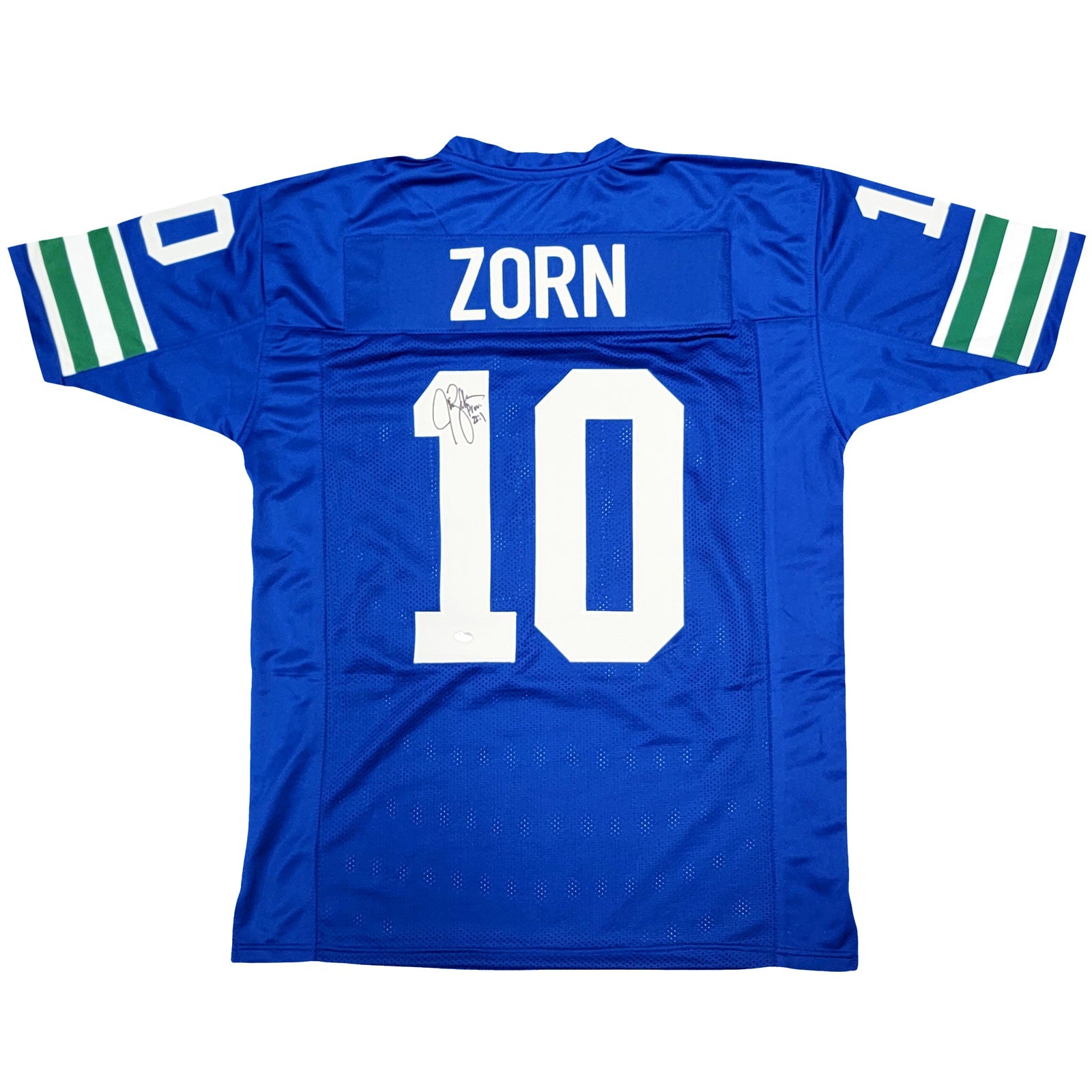Autographed Jim Zorn Seattle Seahawks (Blue #10) Custom Jersey - MCS-Powers Sports Memorabilia