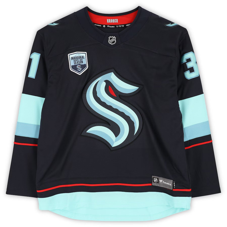 Autographed Philipp Grubauer Seattle Kraken (Navy Blue #31) Fanatics Hockey Jersey - Fanatics-Powers Sports Memorabilia