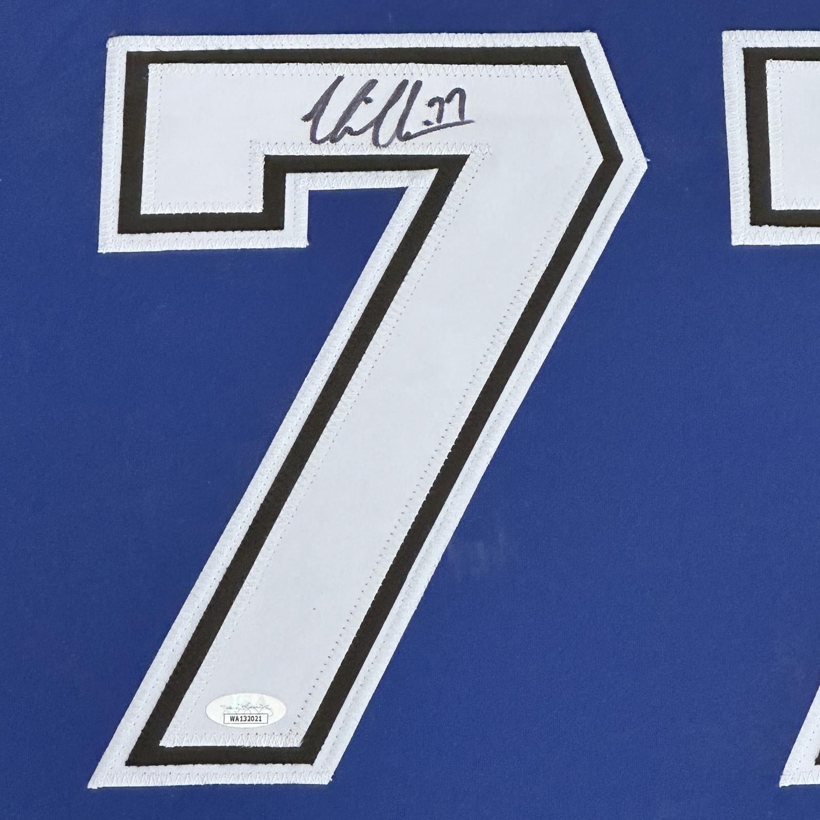 Autographed Victor Hedman Tampa Bay Lightning (Blue #77) Deluxe Framed Jersey - JSA-Powers Sports Memorabilia