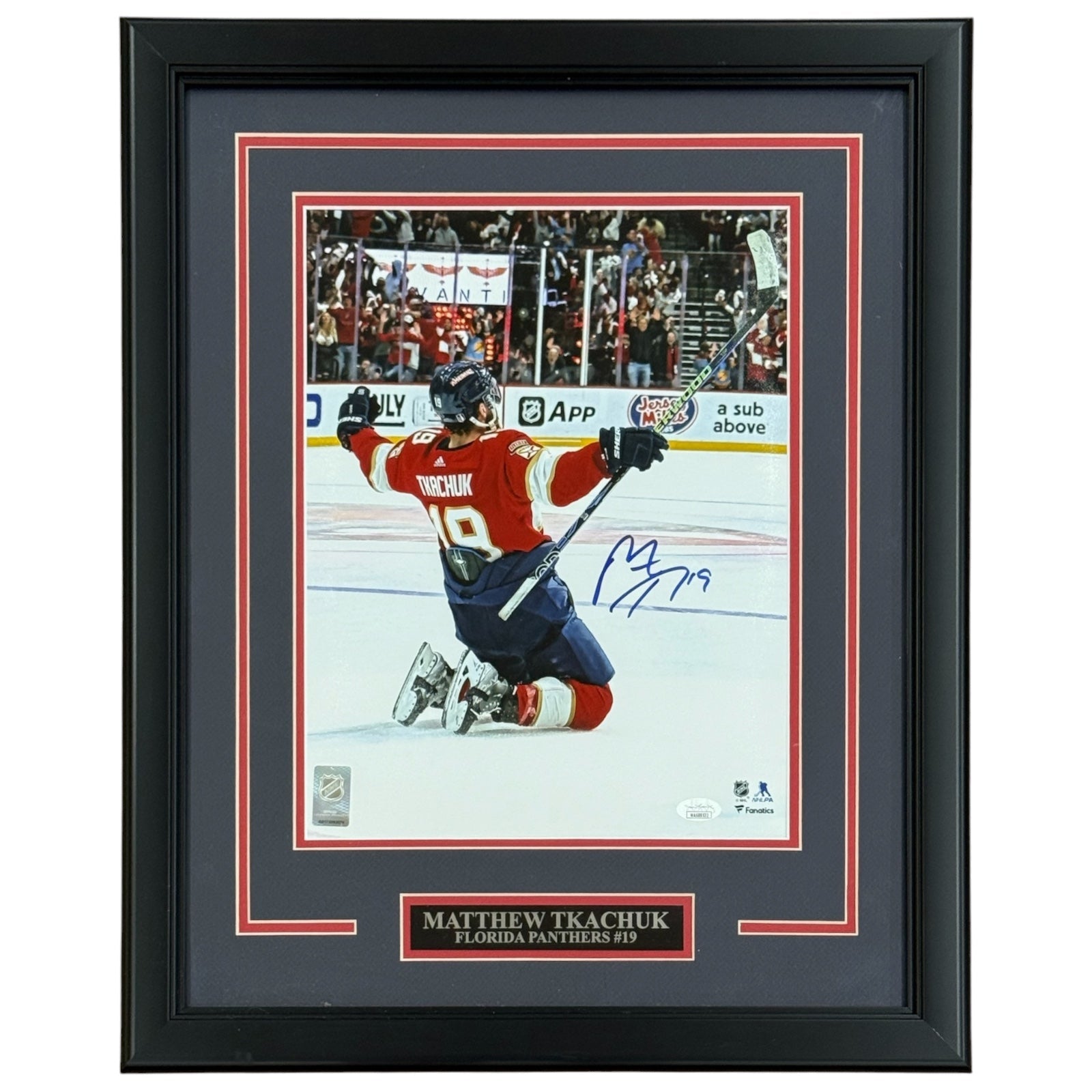 Autographed Matthew Tkachuk Florida Panthers (ECF game-winning Goal) Deluxe Framed 11x14 Photo - JSA-Powers Sports Memorabilia