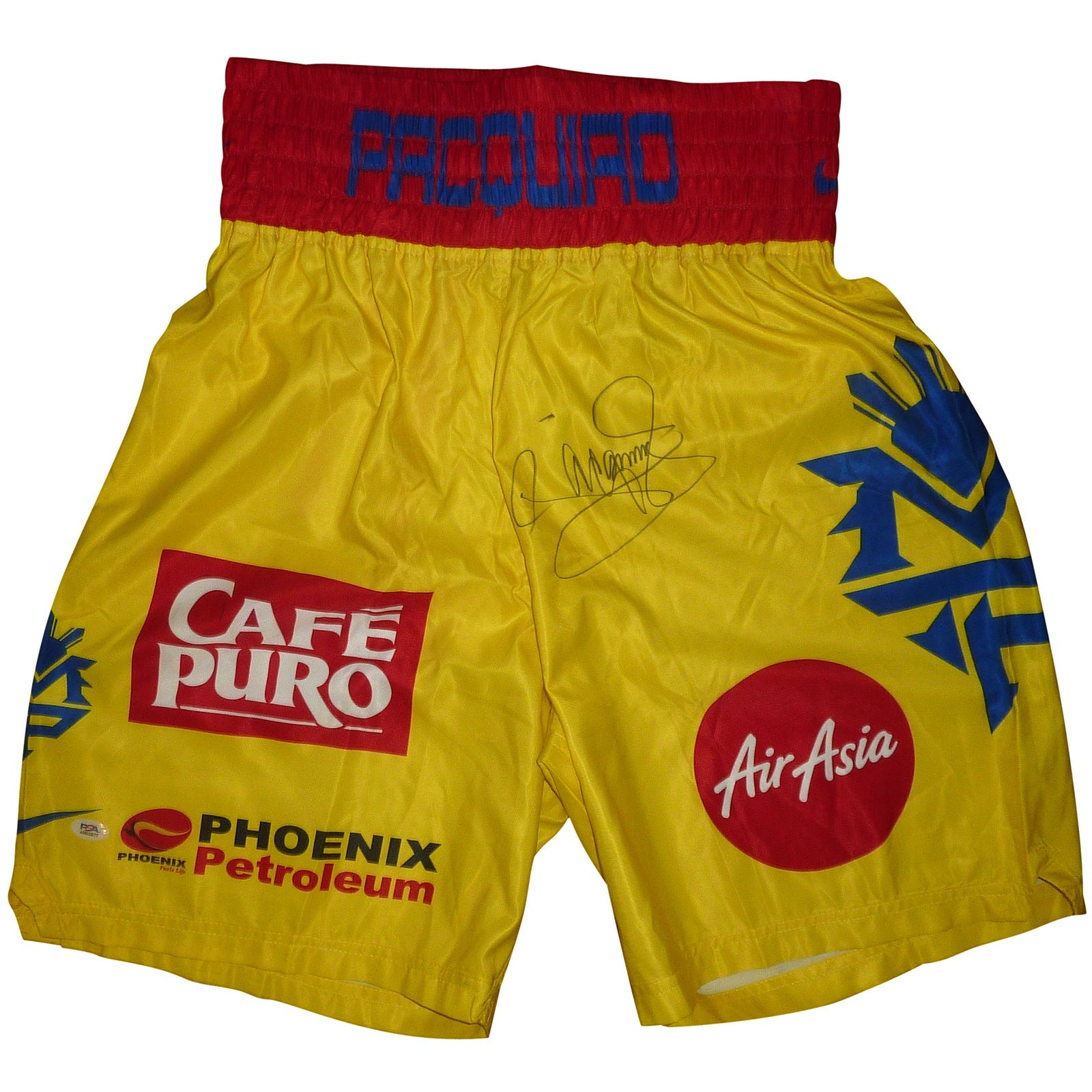 Autographed Manny Pacquiao Philippines (Yellow) Team Pacquiao Boxing Trunks - PSA/DNA-Powers Sports Memorabilia