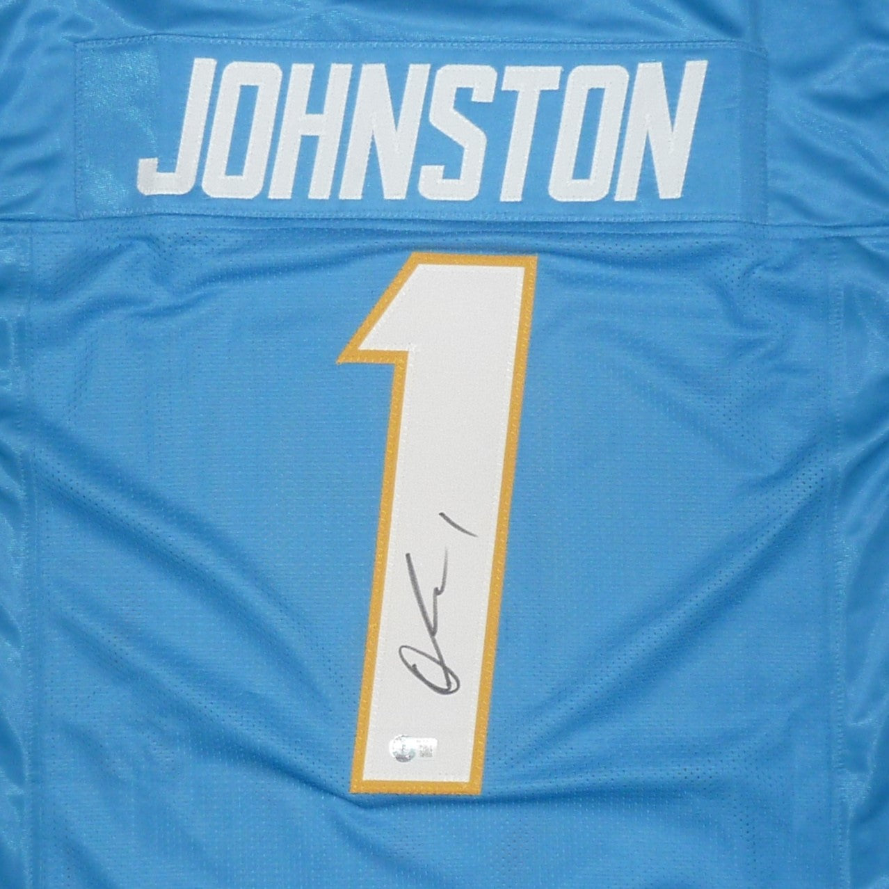 Autographed Quentin Johnston Los Angeles (Baby Blue #1) Custom Jersey - Beckett-Powers Sports Memorabilia