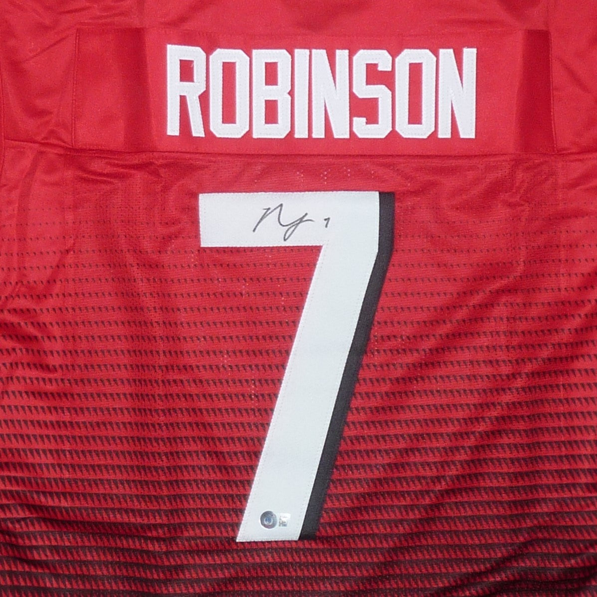 Autographed Bijan Robinson Atlanta (Red #7) Custom Jersey - BAS Witness-Powers Sports Memorabilia