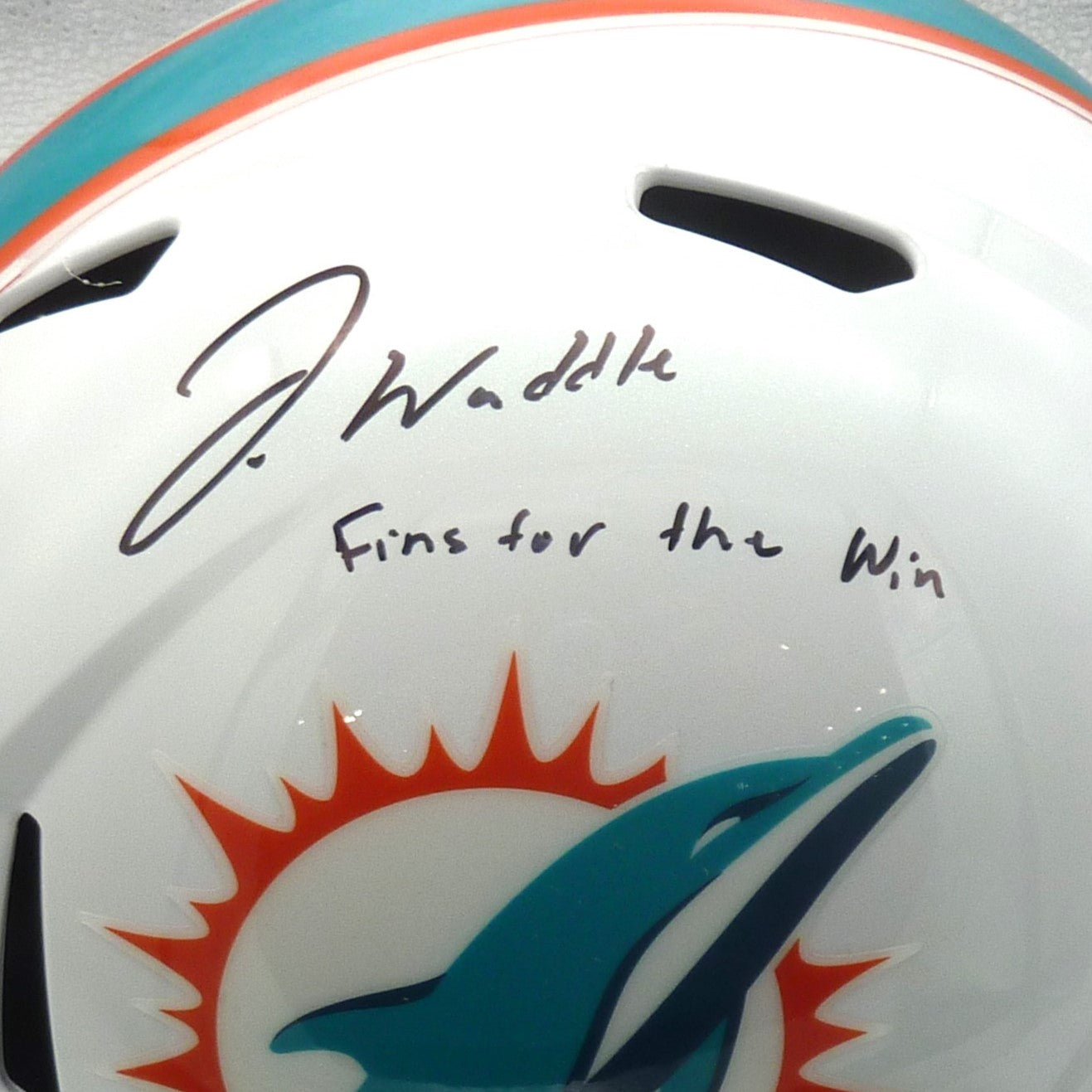 Autographed Jaylen Waddle Miami Dolphins (Speed) Deluxe Full-Size Replica Helmet w/ "Fins For The Win" - Fanatics-Powers Sports Memorabilia