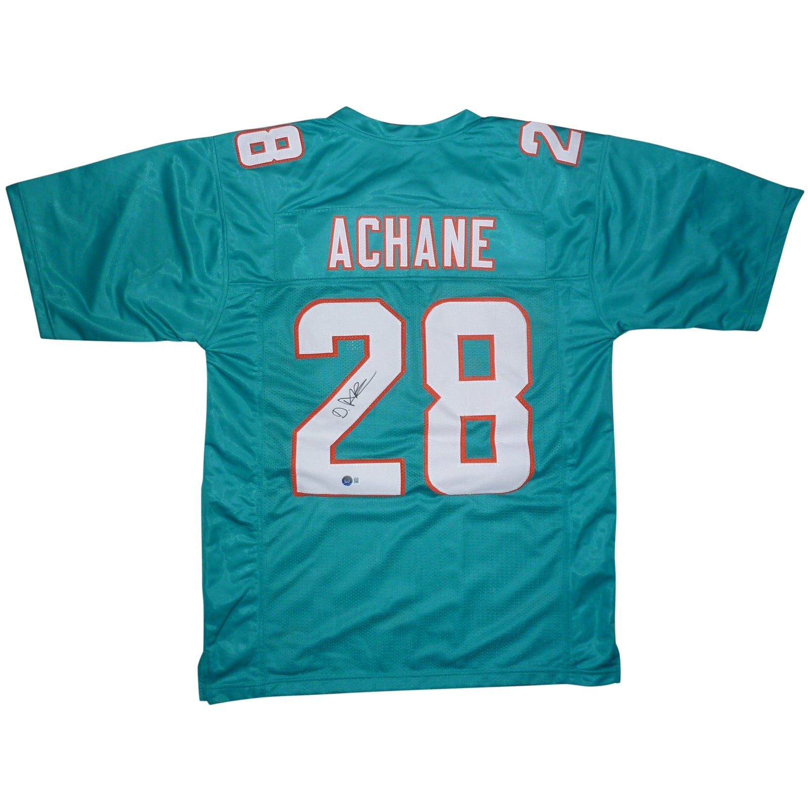 Autographed De'Von Achane Miami (Teal #28) Custom Jersey - Beckett-Powers Sports Memorabilia