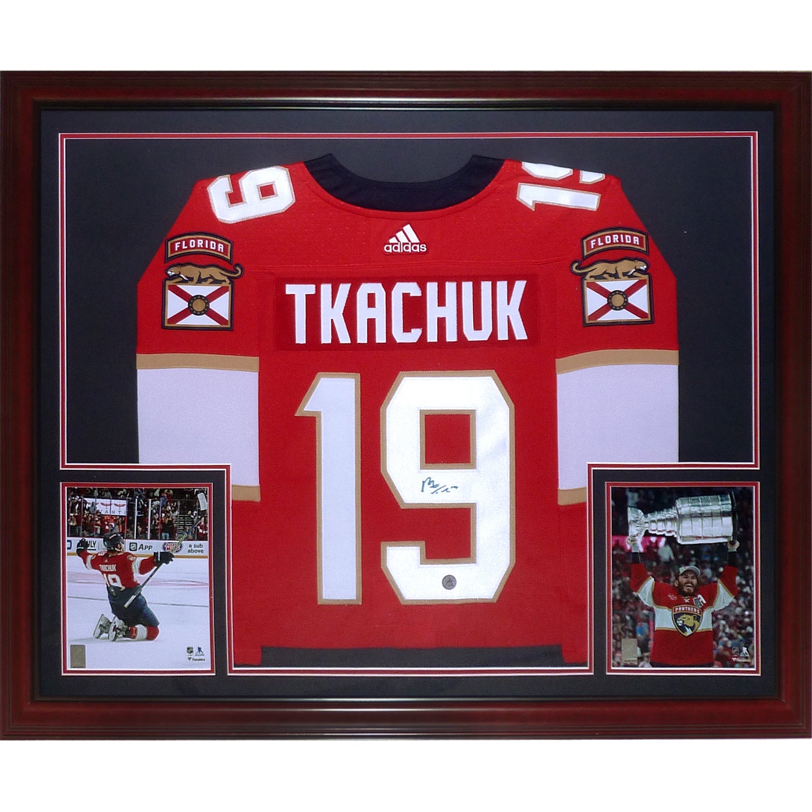Autographed Matthew Tkachuk Florida Panthers (Adidas Red #19) Deluxe Framed Jersey - JSA-Powers Sports Memorabilia
