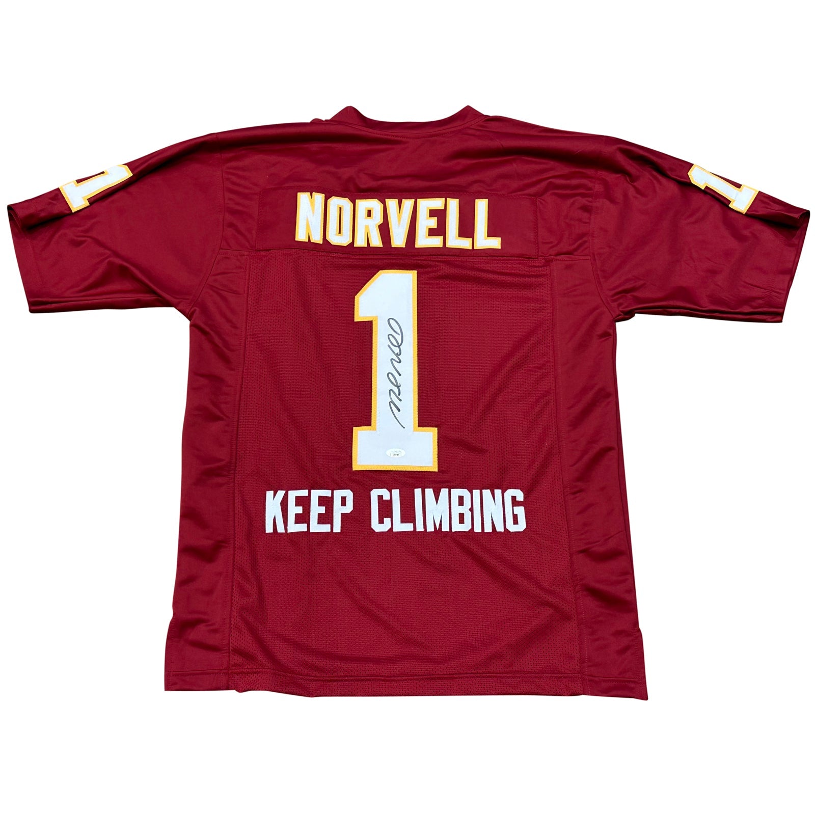 Autographed Mike Norvell Florida State FSU (Garnet #1) Custom Jersey "Keep Climbing" - JSA-Powers Sports Memorabilia
