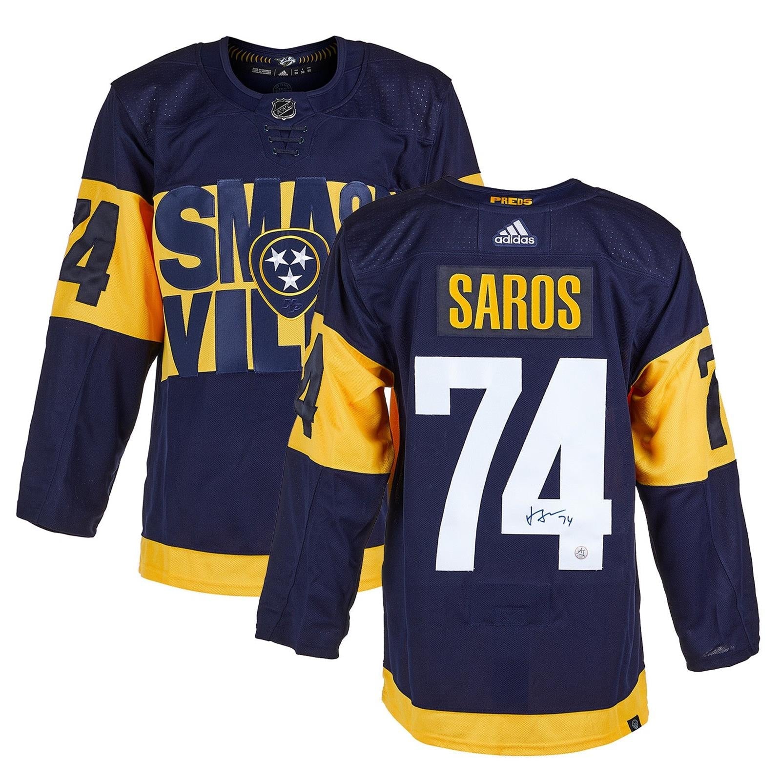 Autographed Juuse Saros Nashville Predators (Smashville Stadium Series #74) Adidas Jersey - AJ-Powers Sports Memorabilia