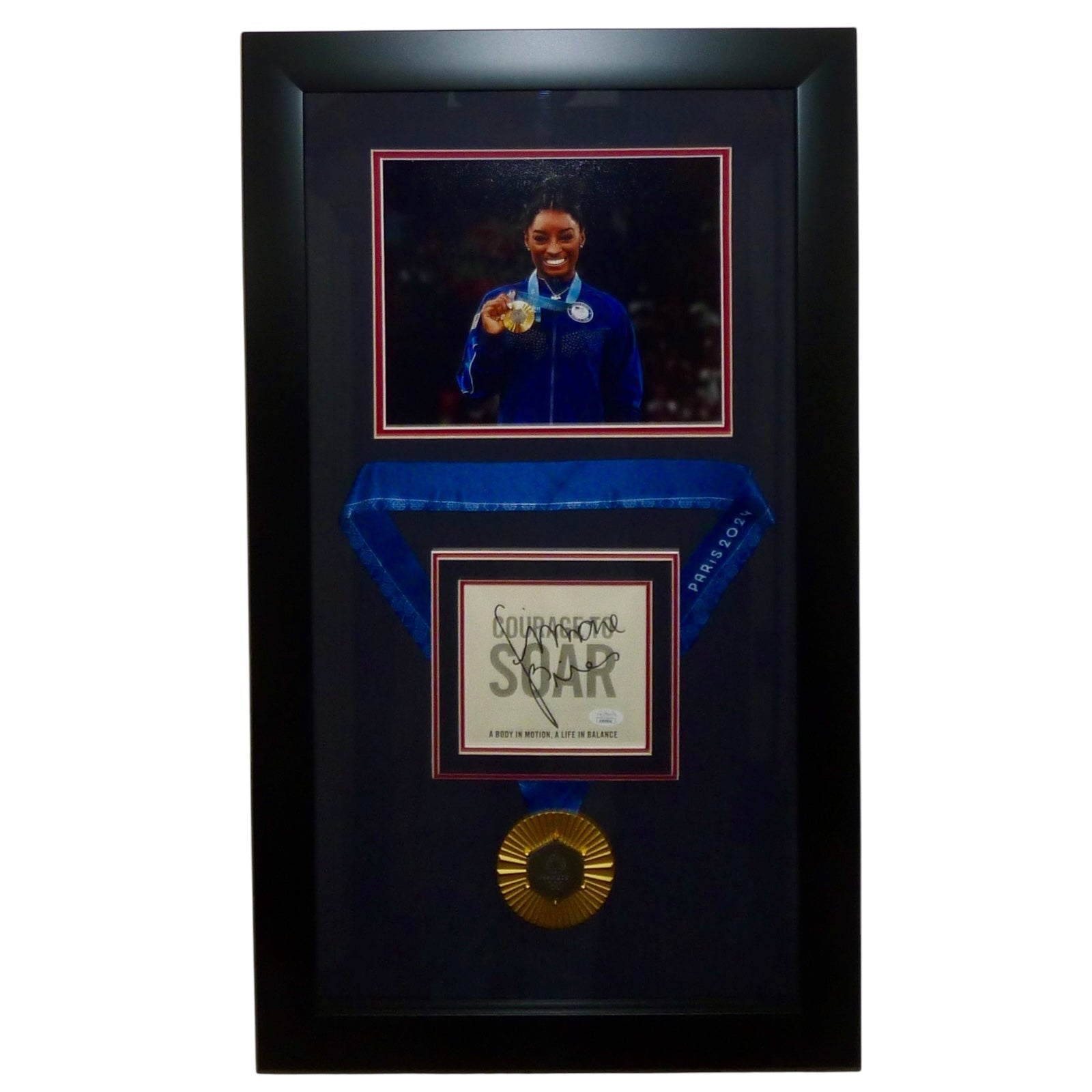 Simone Biles Autograph Deluxe Framed with Replica Paris Olympics Gold Medal and 8x10 Photo - JSA-Powers Sports Memorabilia