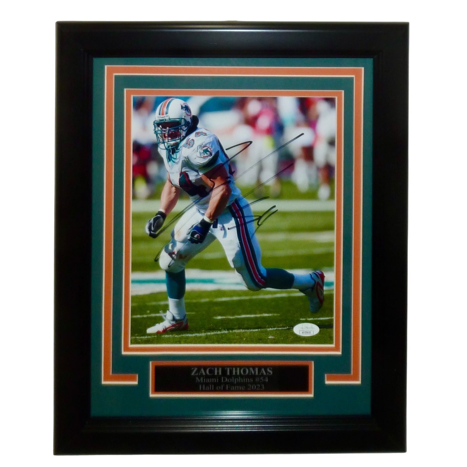Autographed Zach Thomas Miami Dolphins Deluxe Framed 8x10 Photo - JSA