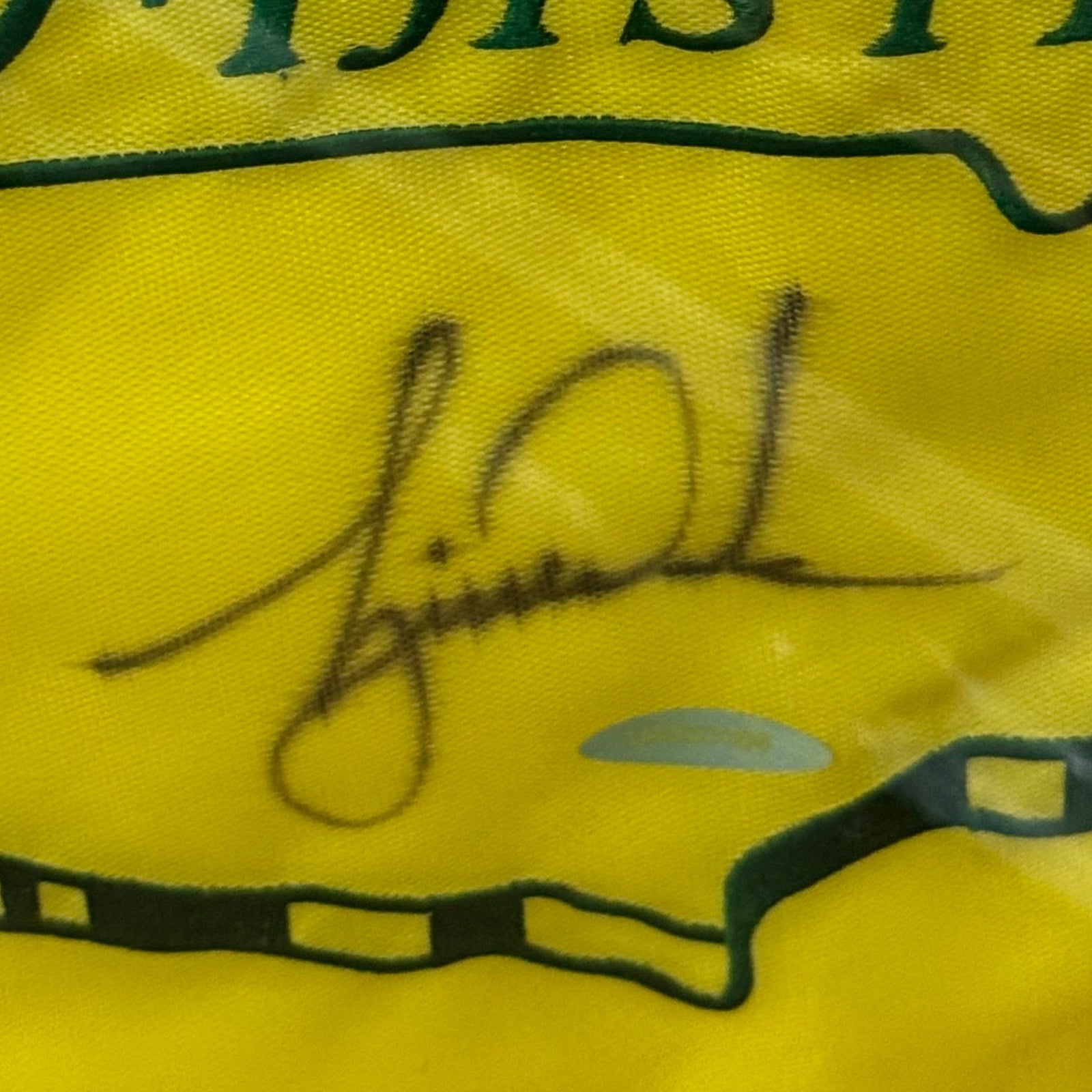 Autographed Tiger Woods Masters Flag Tiger Slam Deluxe Framed Piece - 2000 US Open, British Open, PGA Championship, 2001 Masters-Powers Sports Memorabilia