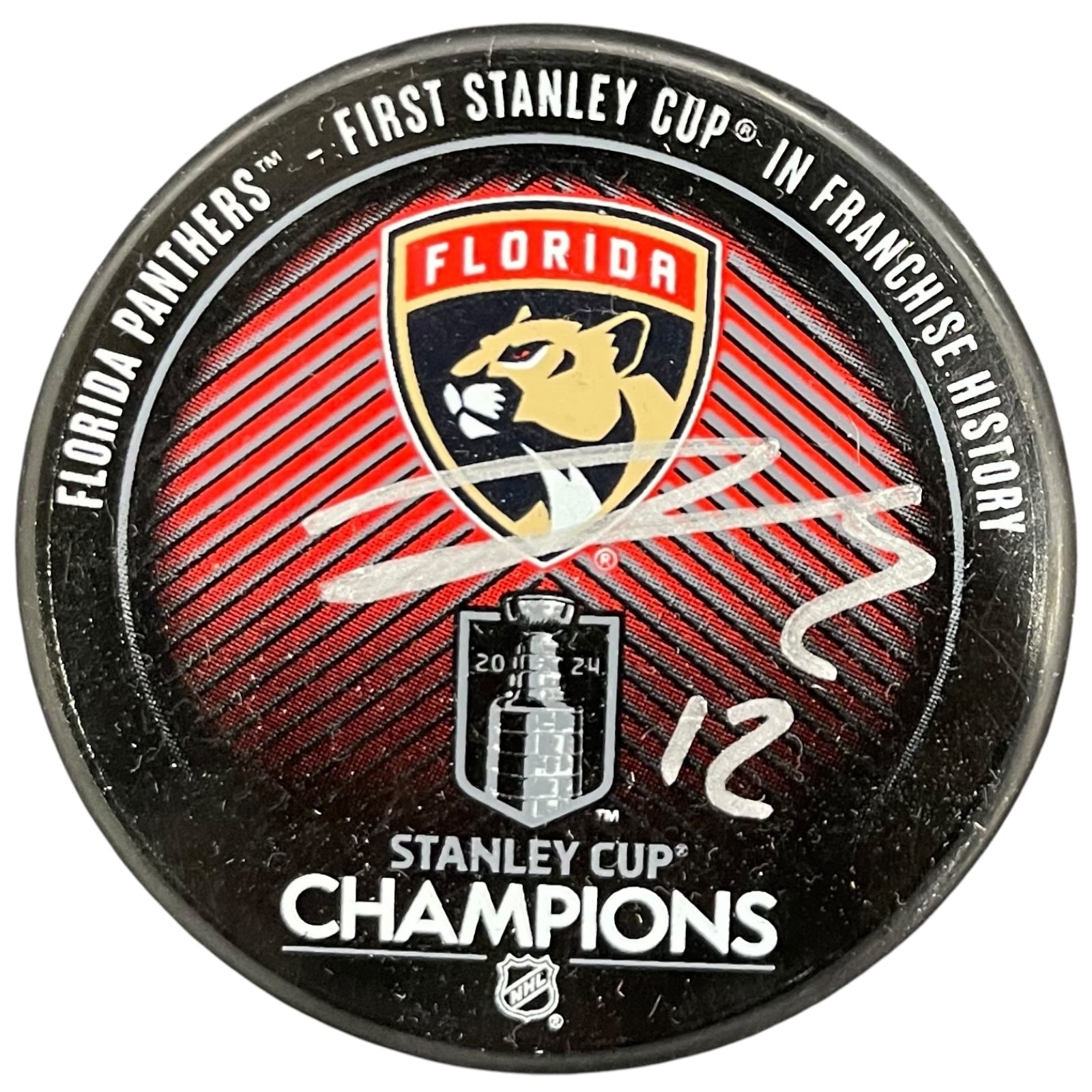 Autographed Jonah Gadjovich Florida Panthers (2024 Stanley Cup Champs Logo) Hockey Puck-Powers Sports Memorabilia