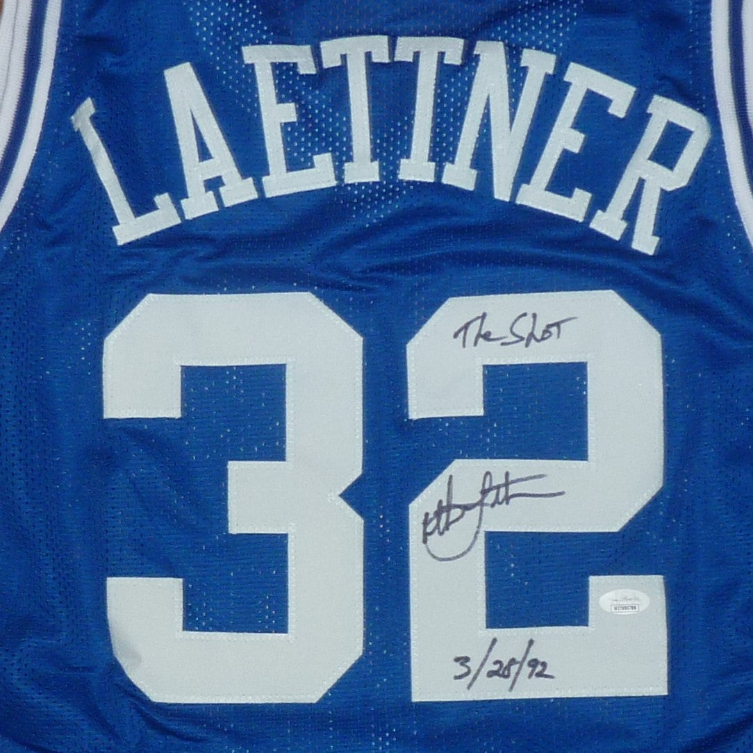 Autographed Christian Laettner Duke Blue Devils (Blue #32) Custom Jersey w/ The Shot, 3/28/92-Powers Sports Memorabilia