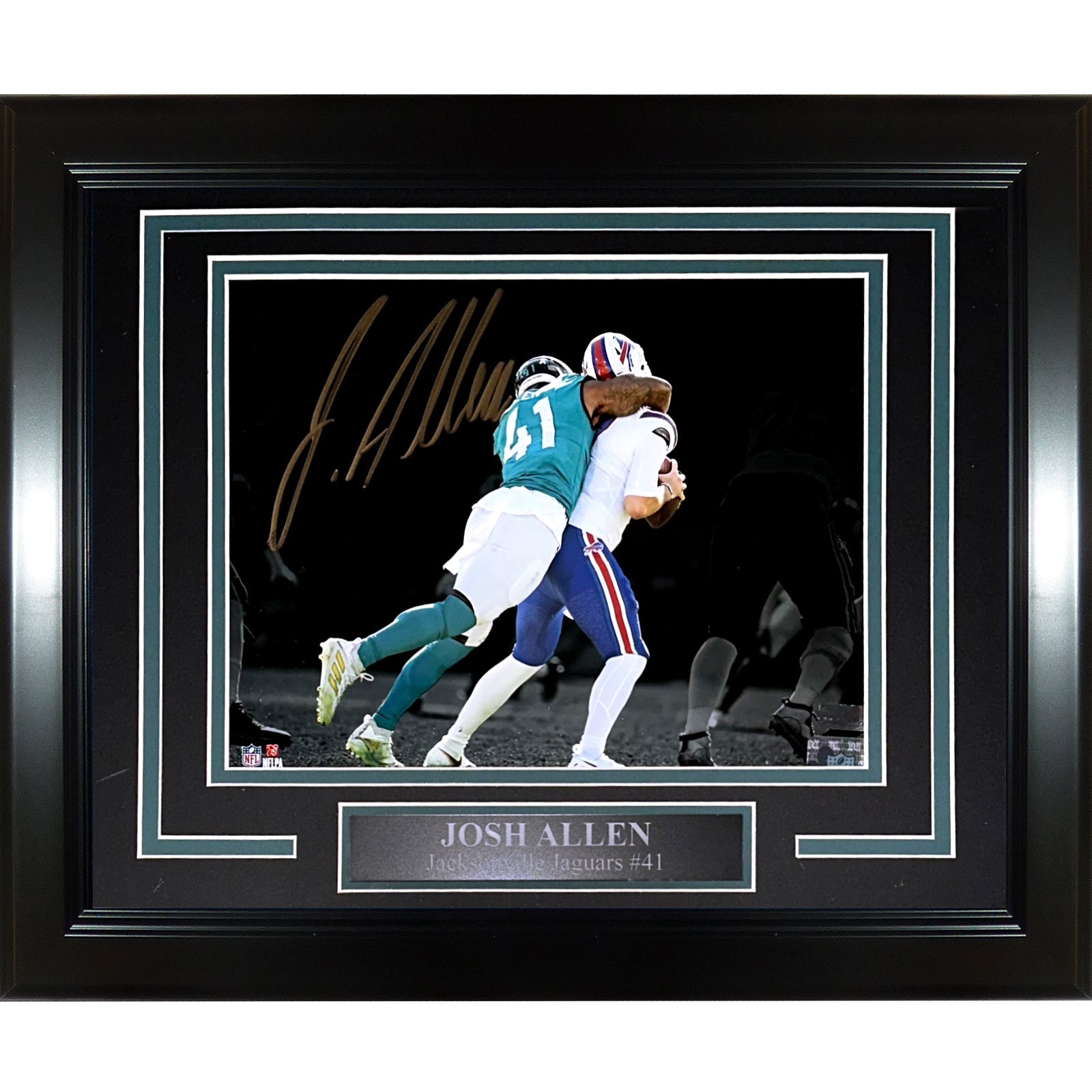 Autographed Josh Hines-Allen Jacksonville Jaguars (Spotlight Sack) Deluxe Framed 8x10 Photo-Powers Sports Memorabilia