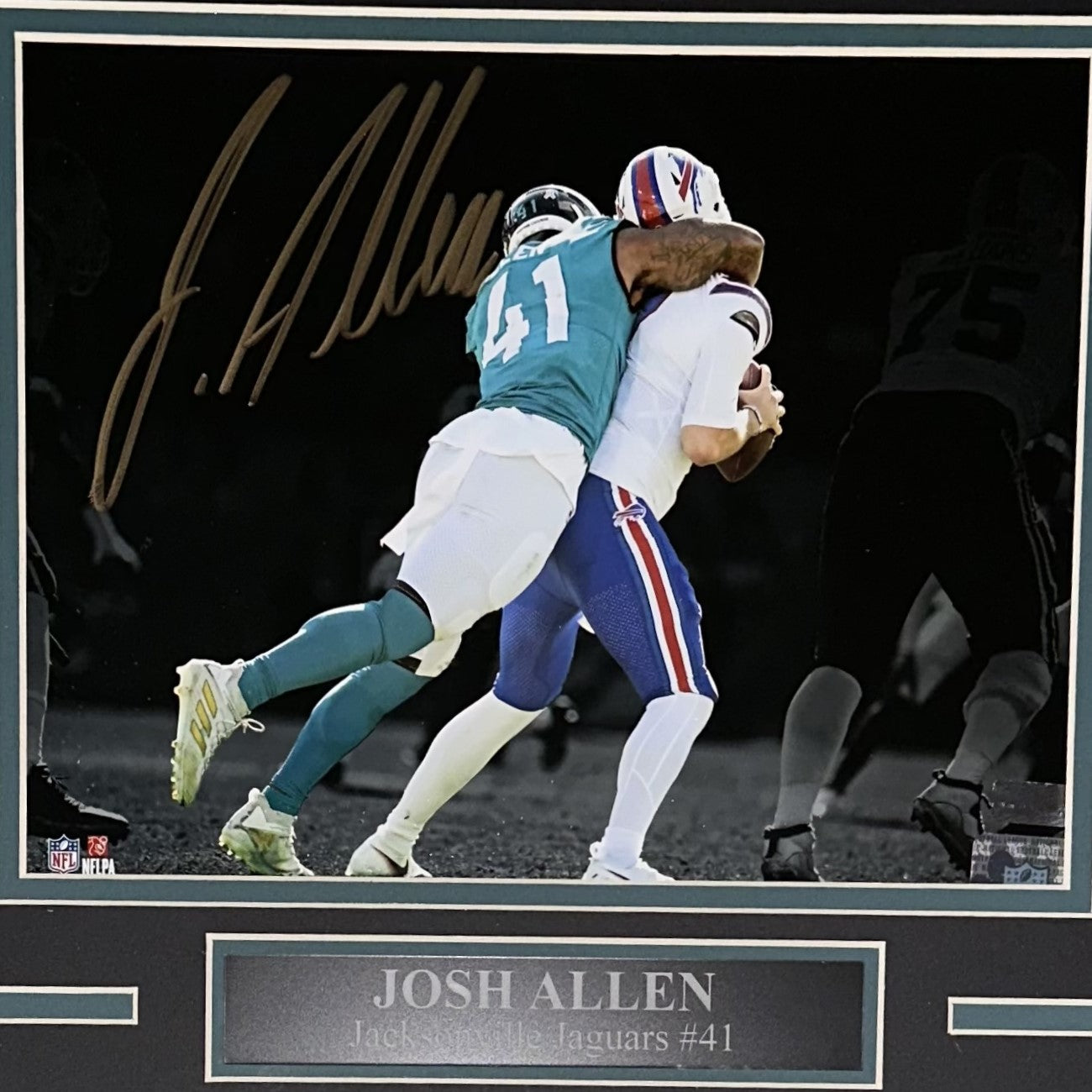 Autographed Josh Hines-Allen Jacksonville Jaguars (Spotlight Sack) Deluxe Framed 8x10 Photo-Powers Sports Memorabilia