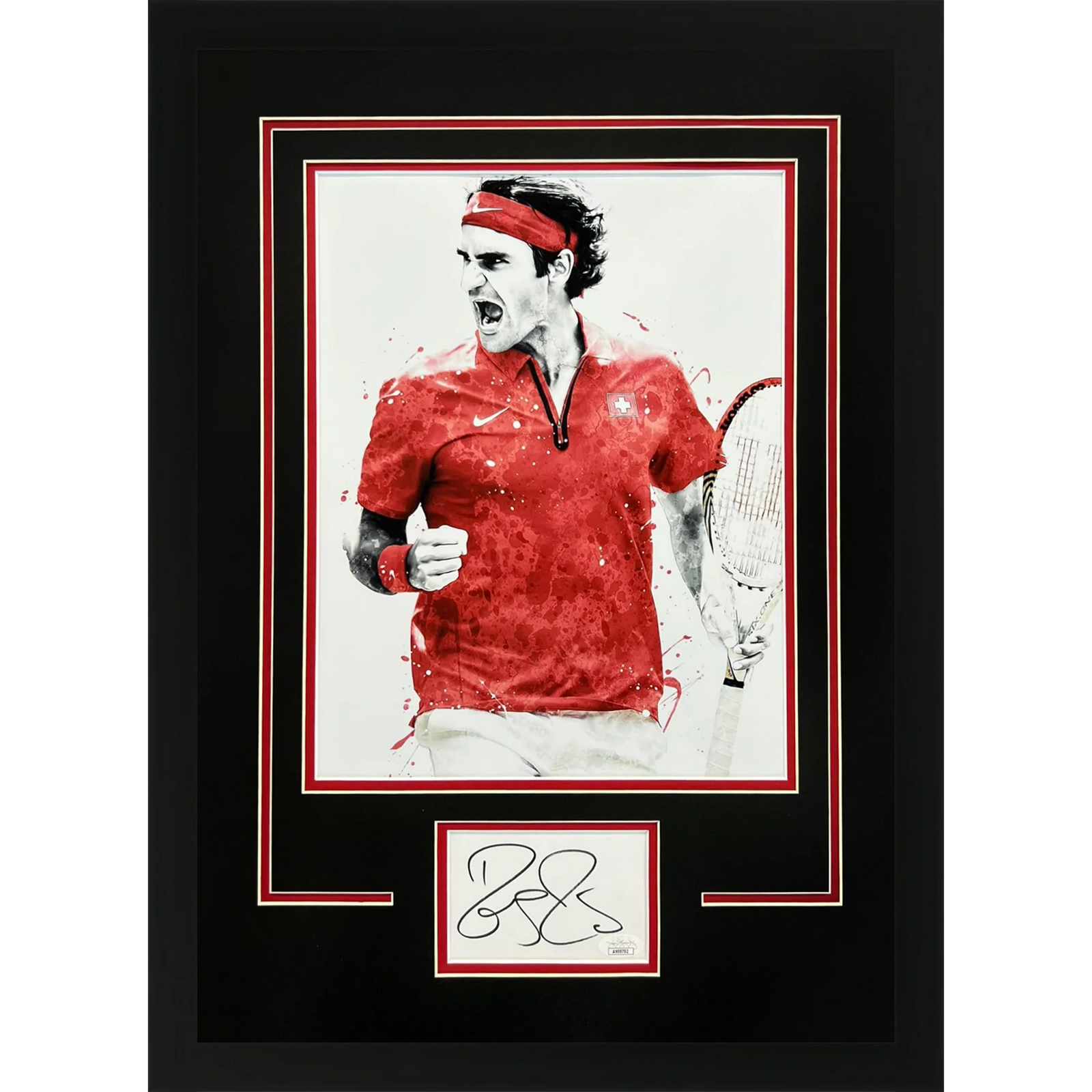 Autographed Roger Federer Tennis Deluxe Framed 11x14 Splash Art Piece - JSA-Powers Sports Memorabilia