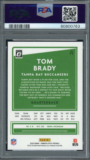 Tom Brady 2020 Panini Donruss Optic Football Card #92 Graded PSA 10-Powers Sports Memorabilia