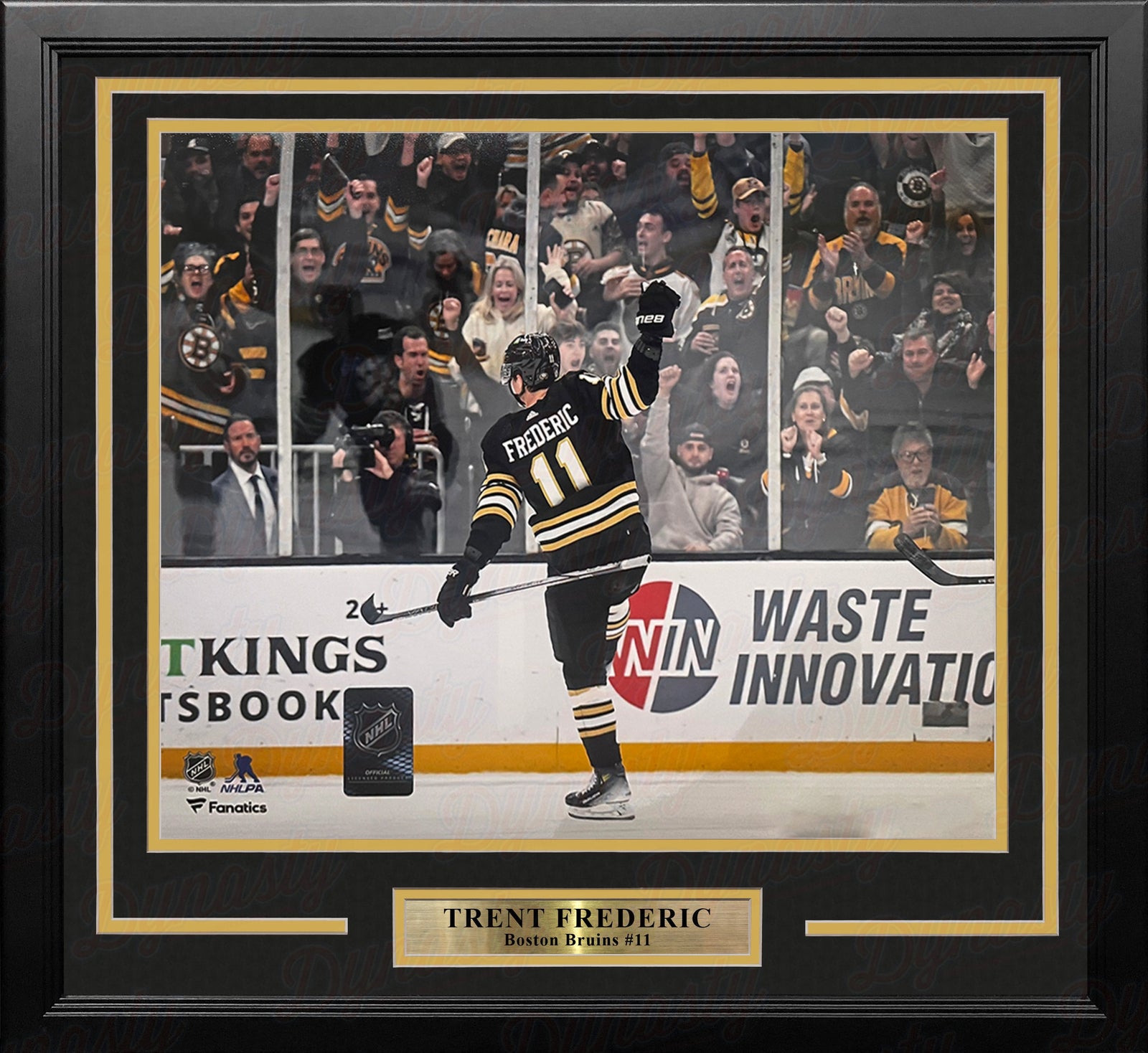 Trent Frederic Goal Celebration Boston Bruins 11" x 14" Framed Hockey Display Photo-Powers Sports Memorabilia