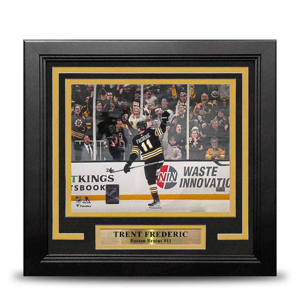 Trent Frederic Goal Celebration Boston Bruins 8" x 10" Framed Hockey Display Photo-Powers Sports Memorabilia
