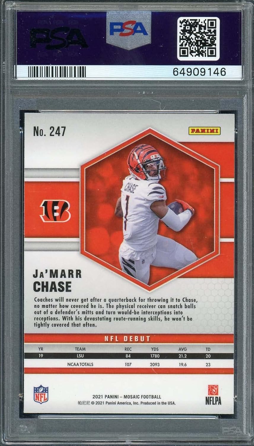 Ja'Marr Chase 2021 Panini Mosaic Football Rookie Card RC #247 Graded PSA 10-Powers Sports Memorabilia