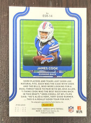 James Cook 2022 Donruss Optic Elite Series Rookies Buffalo Bills Signed Football RC Rookie Card #ESR-14 Auto 56/99-Powers Sports Memorabilia
