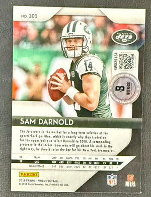 Sam Darnold 2018 Panini Prizm Signed Football Rookie Card #203 Auto Beckett Witness Cert #4W539134-Powers Sports Memorabilia