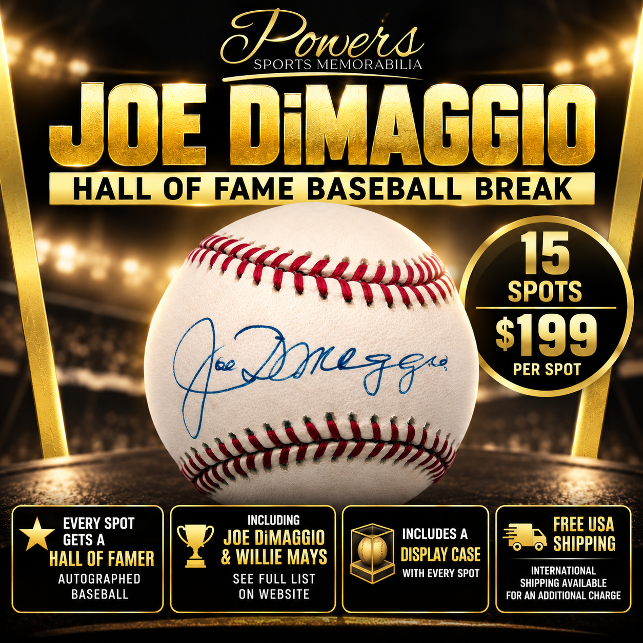 Joe DiMaggio & Willie Mays Chase – Hall of Fame Autographed Baseball Break – 15 Spots-Powers Sports Memorabilia