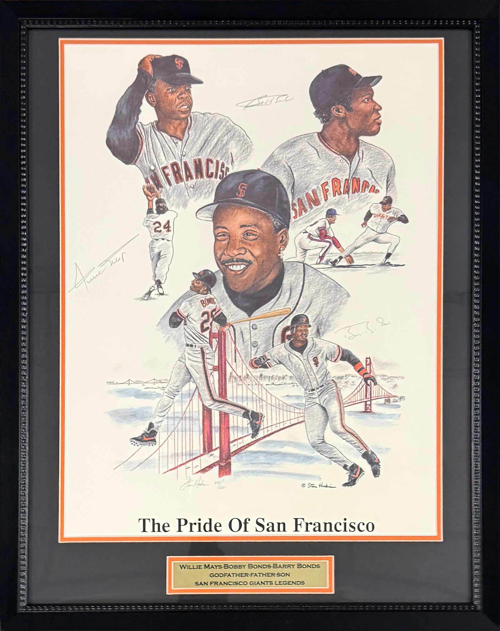 Willie Mays Barry Bonds Bobby Bonds Signed 18x24 Photo Framed Beckett-Powers Sports Memorabilia