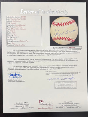 Hank Aaron Atlanta Braves Signed Baseball JSA YY94284