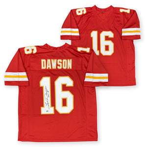 Len Dawson Autographed Pro Style Signed Red Football Jersey Hall of Fame HOF 87 Beckett Authenticated COA-Powers Sports Memorabilia