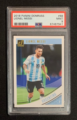 Lionel Messi 2018 Panini Donruss Soccer Card #88 Graded PSA 9-Powers Sports Memorabilia