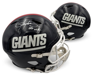 Lawrence Taylor Autographed New York Giants Signed Replica Throwback Football Full Size Helmet Beckett Witness Authenticated COA-Powers Sports Memorabilia