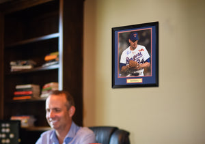 Nolan Ryan Autographed Texas Rangers Signed Baseball 16x20 Framed Photo Line Drive Hit by Bo Jackson Bloody Beckett Authenticated-Powers Sports Memorabilia