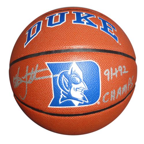 Autographed Christian Laettner Duke Blue Devils Full-Size Basketball w/ "91 + 92 Champs"