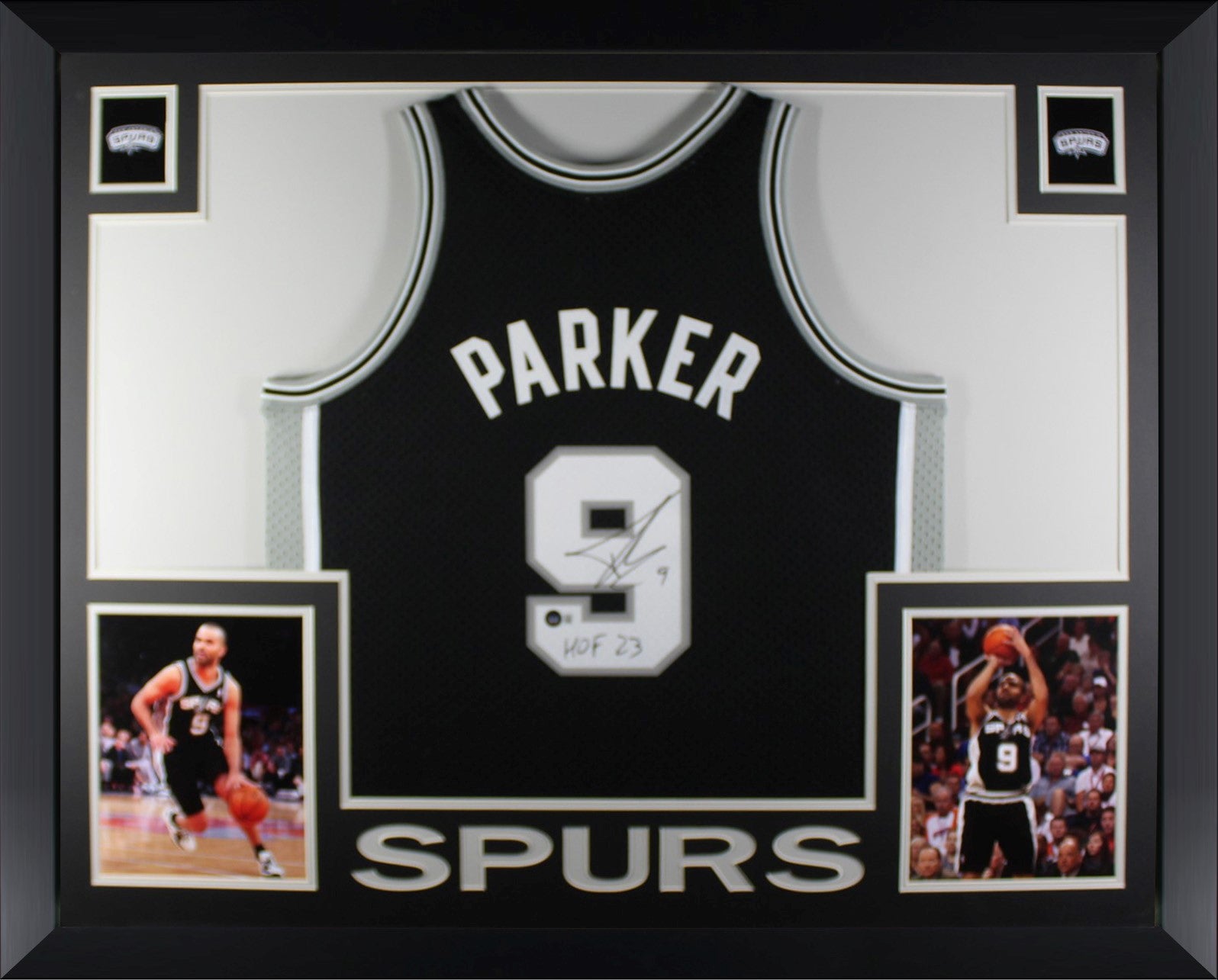 Tony Parker Autographed San Antonio Spurs Signed Mitchell and Ness Swingman Basketball Framed Jersey Hall of Fame HOF 23 Beckett Witness Authenticated-Powers Sports Memorabilia